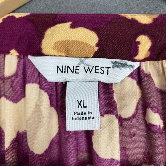 Nine West Top Women's XL Purple Beige Abstract Boat Neck Balloon Sleeve Blouse - Picture 11 of 16